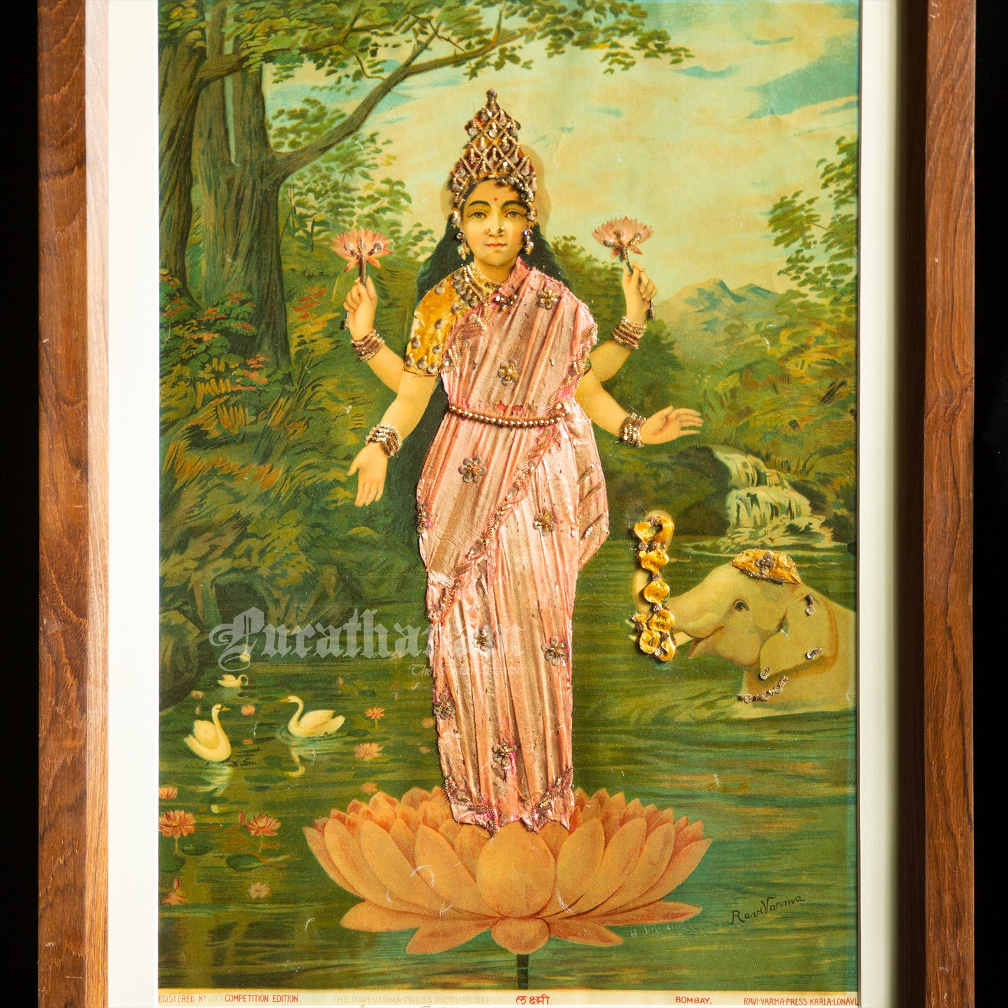 Lakshmi by Ravi Varma - Oleograph Print (Embellished)