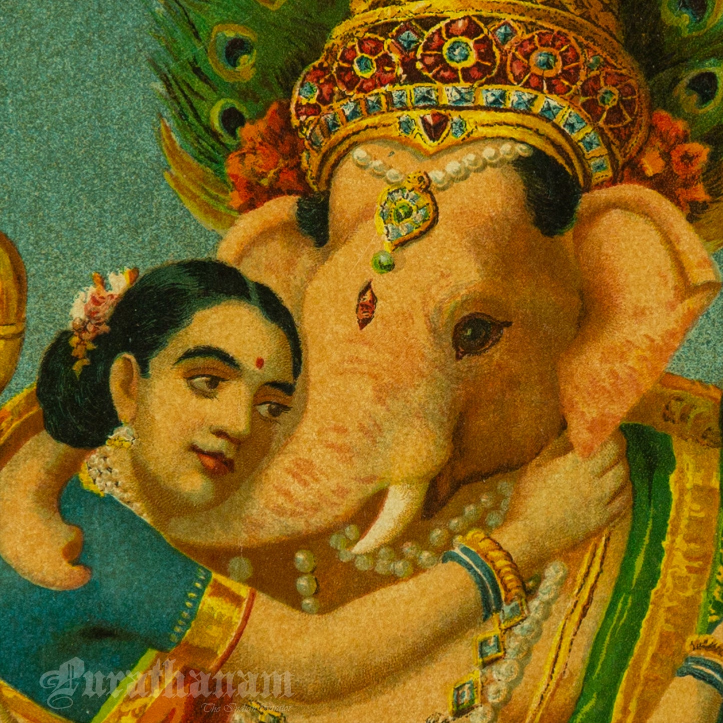 Riddhi Siddhi Ganapati  by Ravi Varma (Oleograph Print)