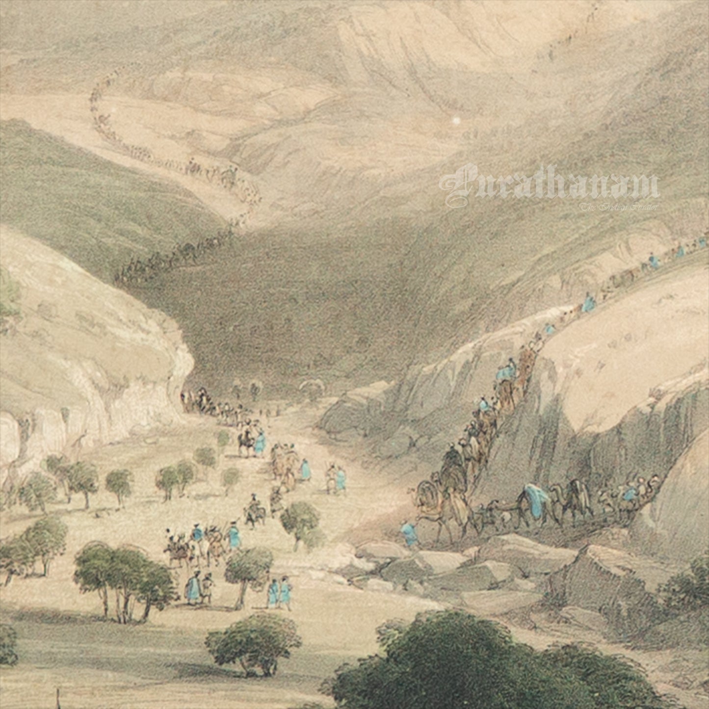 The Third decent of the Kanooj pass (Steel Engraving)