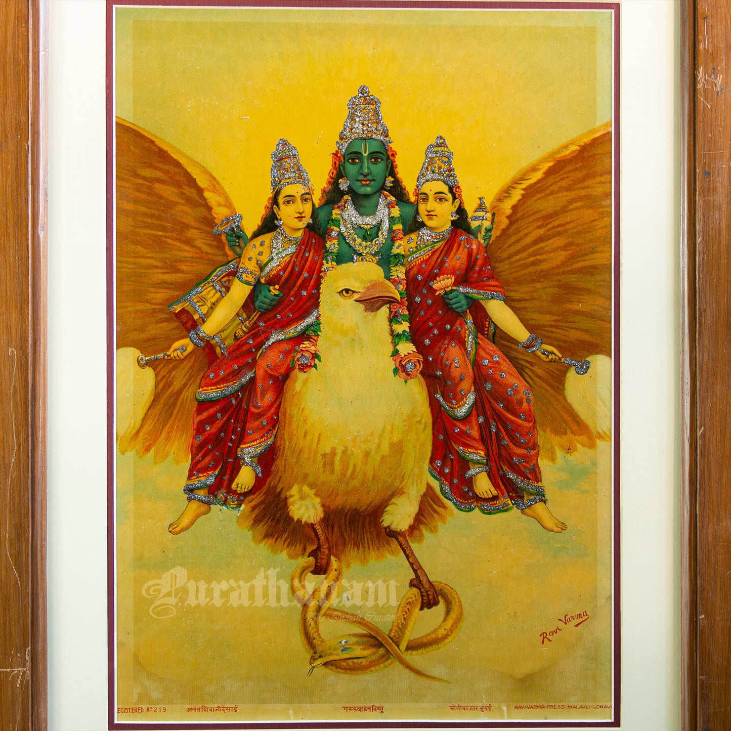 Garud Wahan Vishnu by Ravi Varma - Embellished (Oleograph Print)