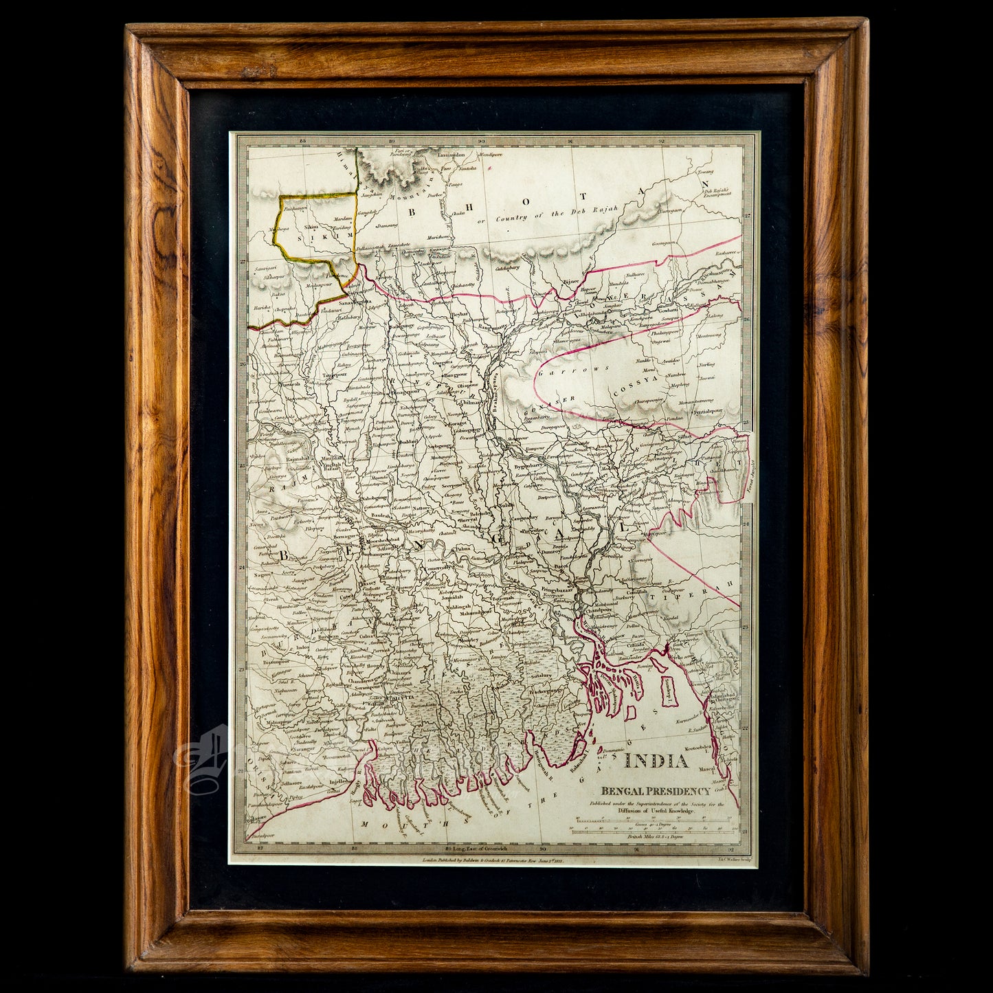 Bengal Presidency Map - Black & White Steel Engraving